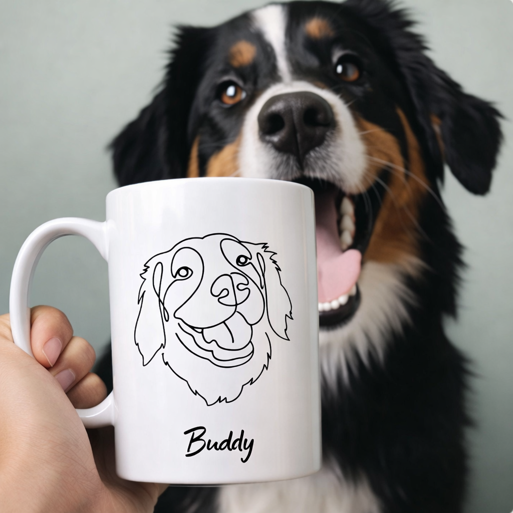 Custom Pet Portrait Mug – Minimal Line Art From Your Photo