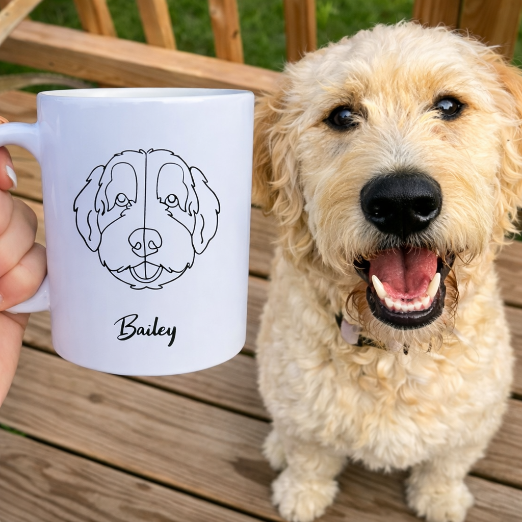 Custom Pet Portrait Mug – Minimal Line Art From Your Photo
